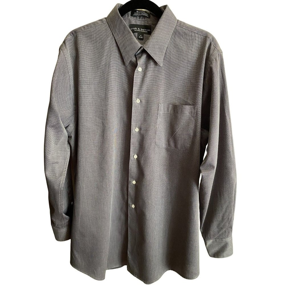 Croft & Barrow Size 17 34/35 Wrinkle Resistant Broadcloth Grey long Sleeve Mens